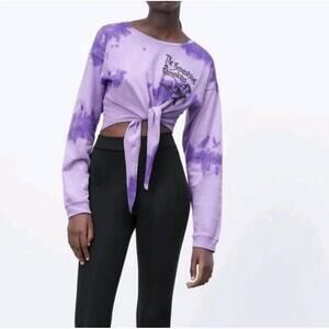 Zara The Smashing Pumpkins Shirt Purple Tie Dye Long Sleeve Crop Top Small